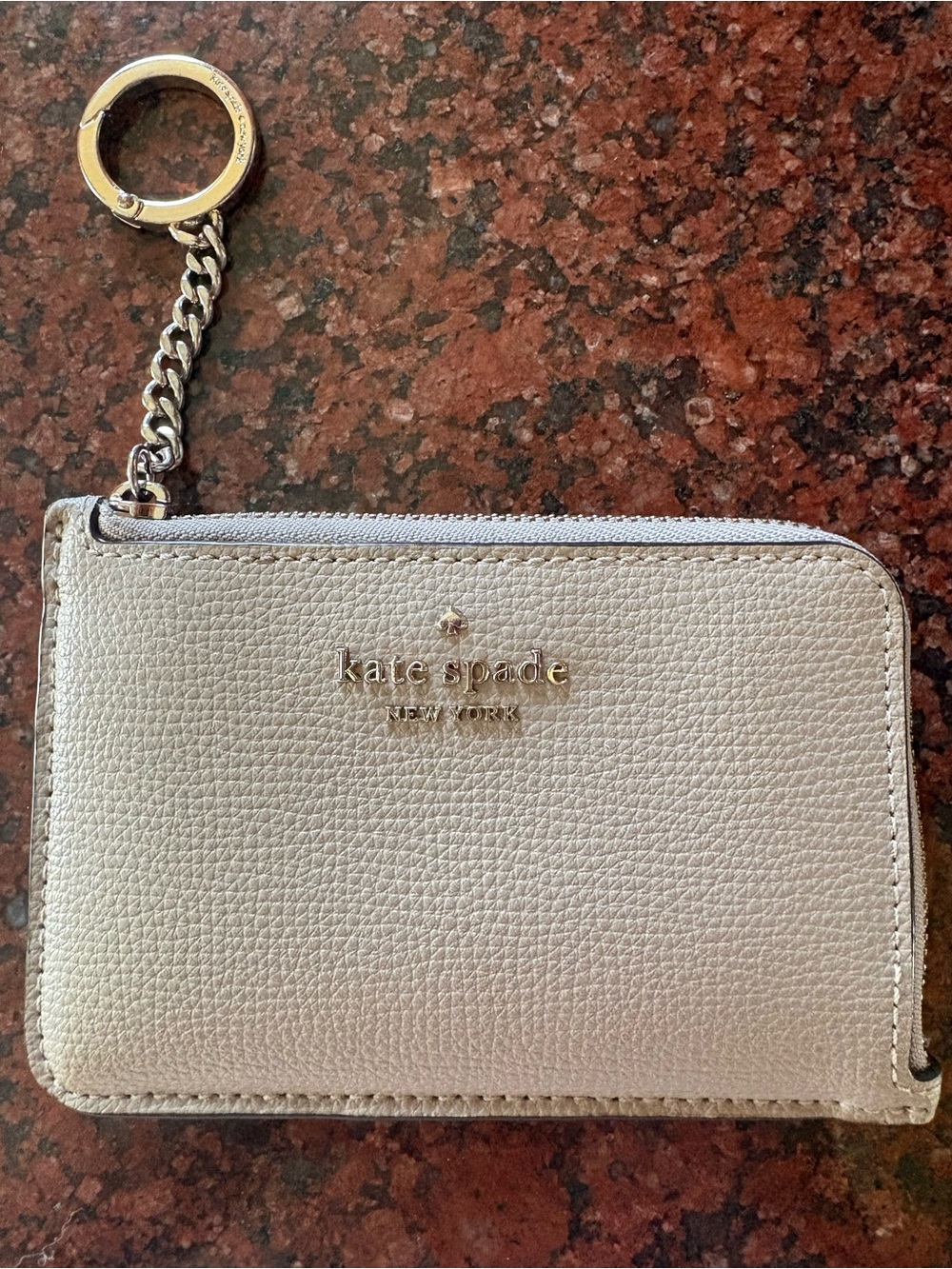 kate spade Cream Pebbled Leather Zip Card Holder with Keyring